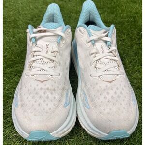 Hoka Clifton 9 Running Shoes Womens 8.5 White Blue Good Cushioned Sneakers